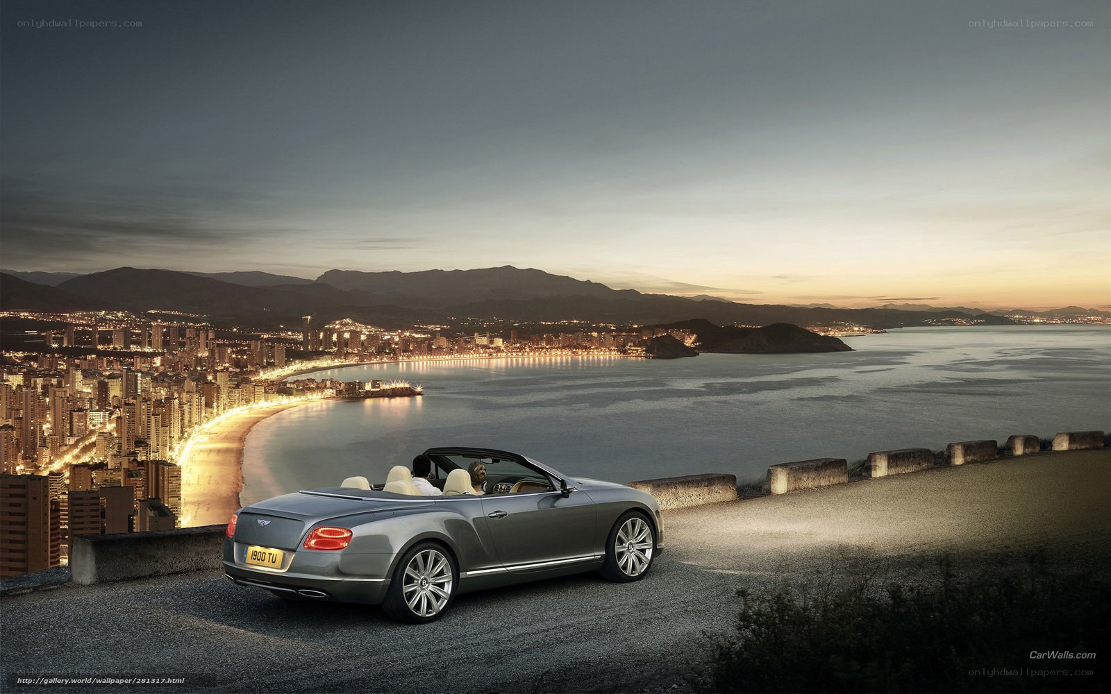 Bentley convertible overlooking city