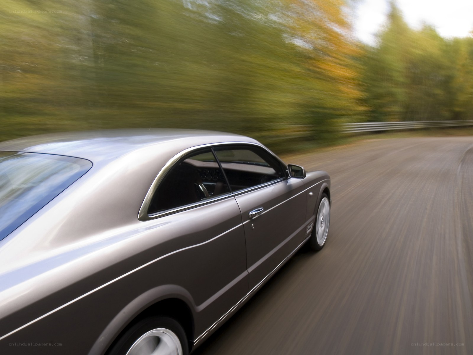 Bentley driving on a forest road