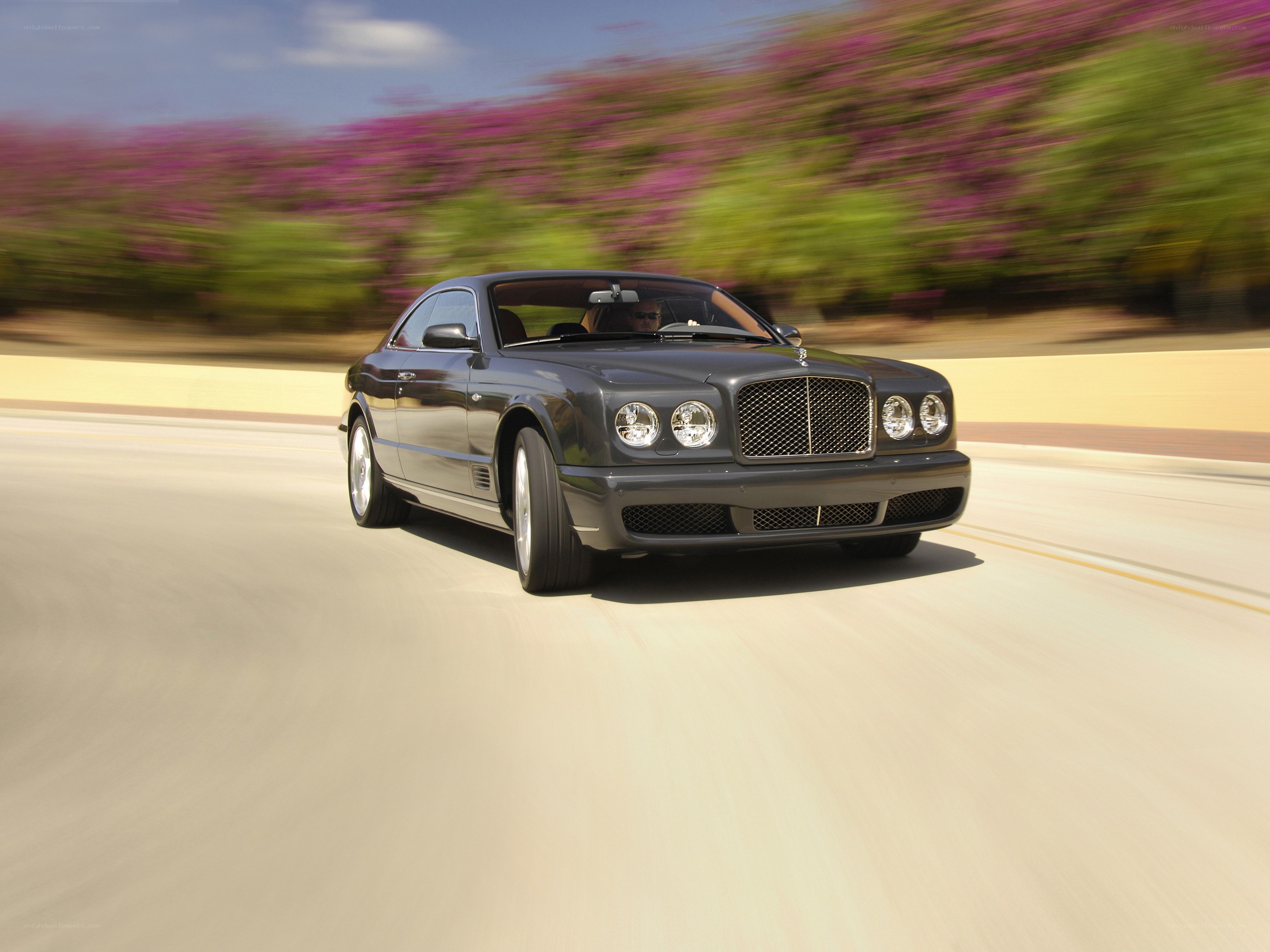 Bentley driving on a road