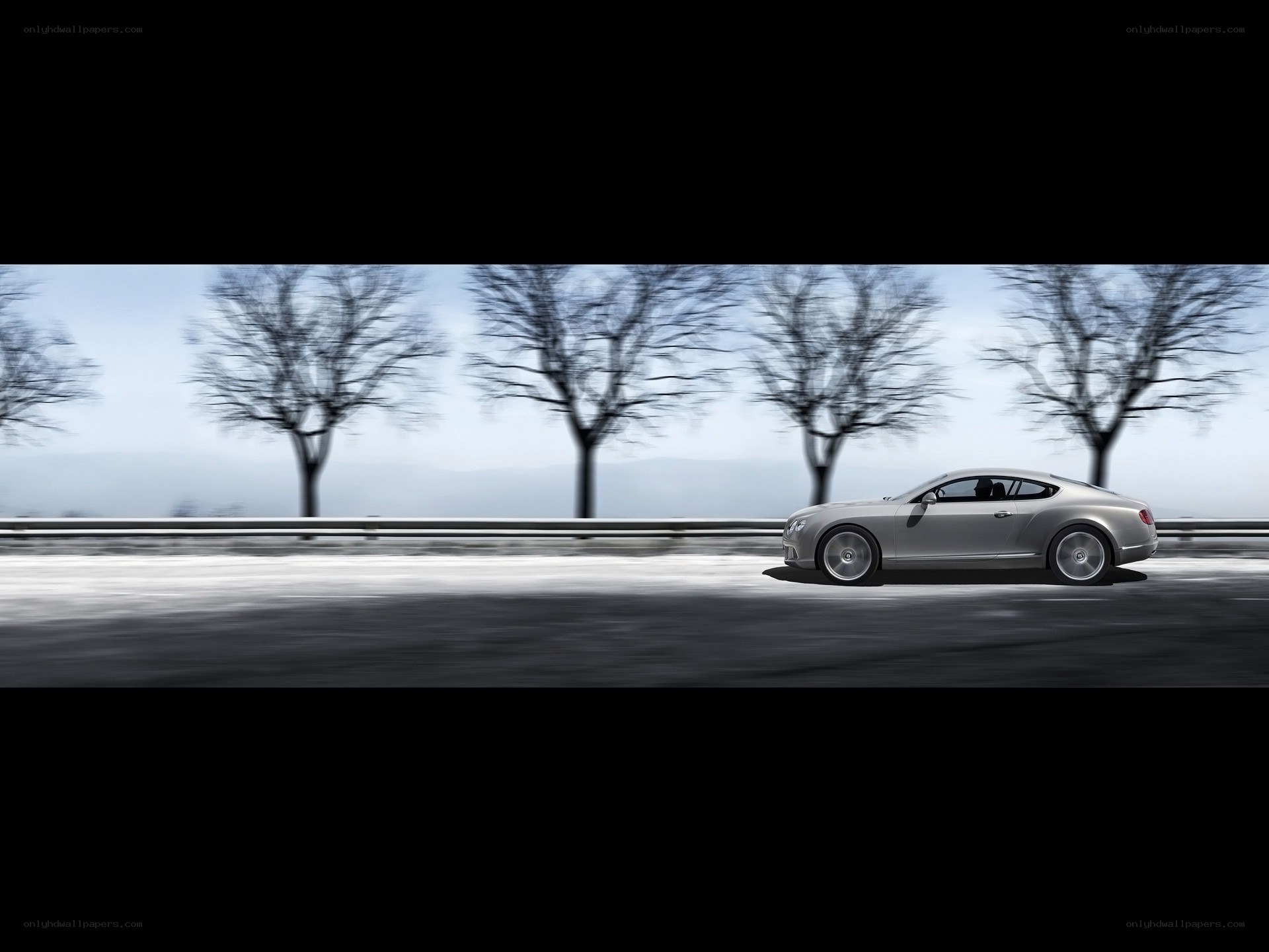 Bentley driving on a road