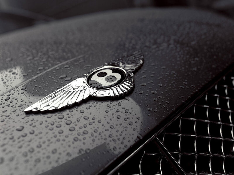 Bentley Emblem on Car — Black, Dramatic, Photograph, Car Hood, Raindrops