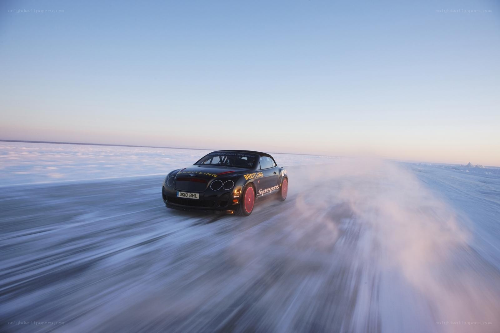 Bentley on frozen lake