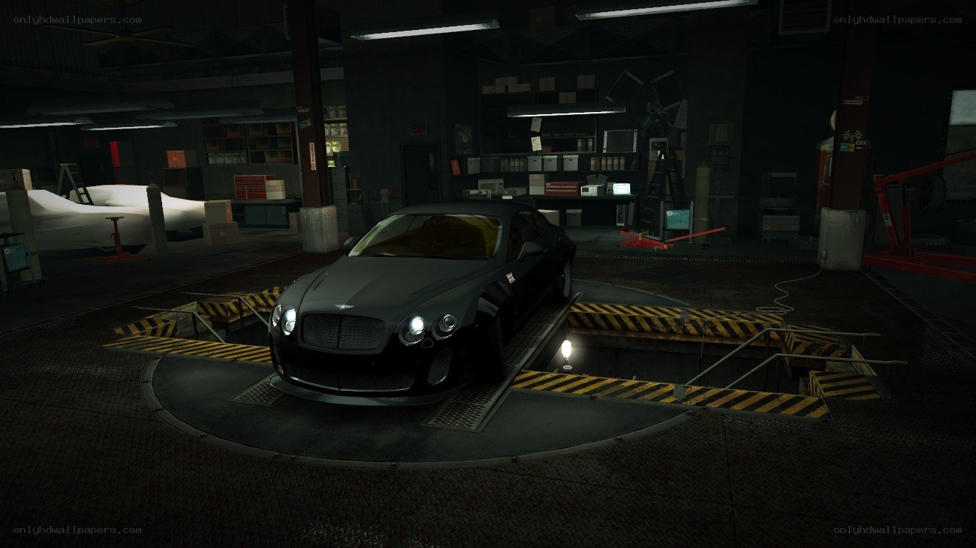 Bentley on turntable in garage