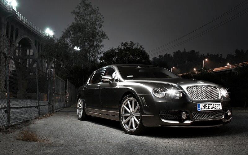 Bentley parked at night