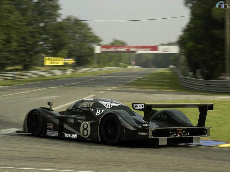 Bentley Race Car — Black, Dynamic, Afternoon, Photograph, Race Track, Trees