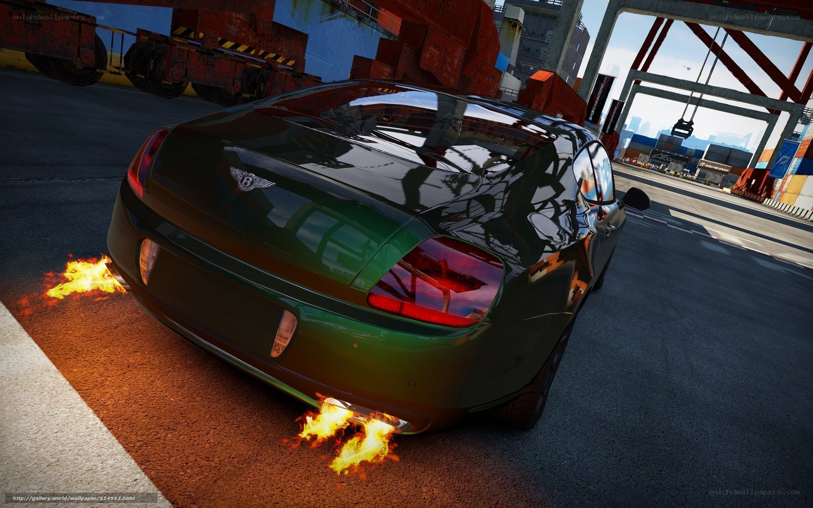 Bentley with flames at port