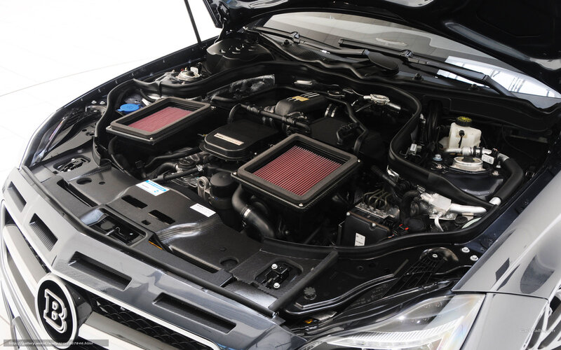Benz engine bay with air filters