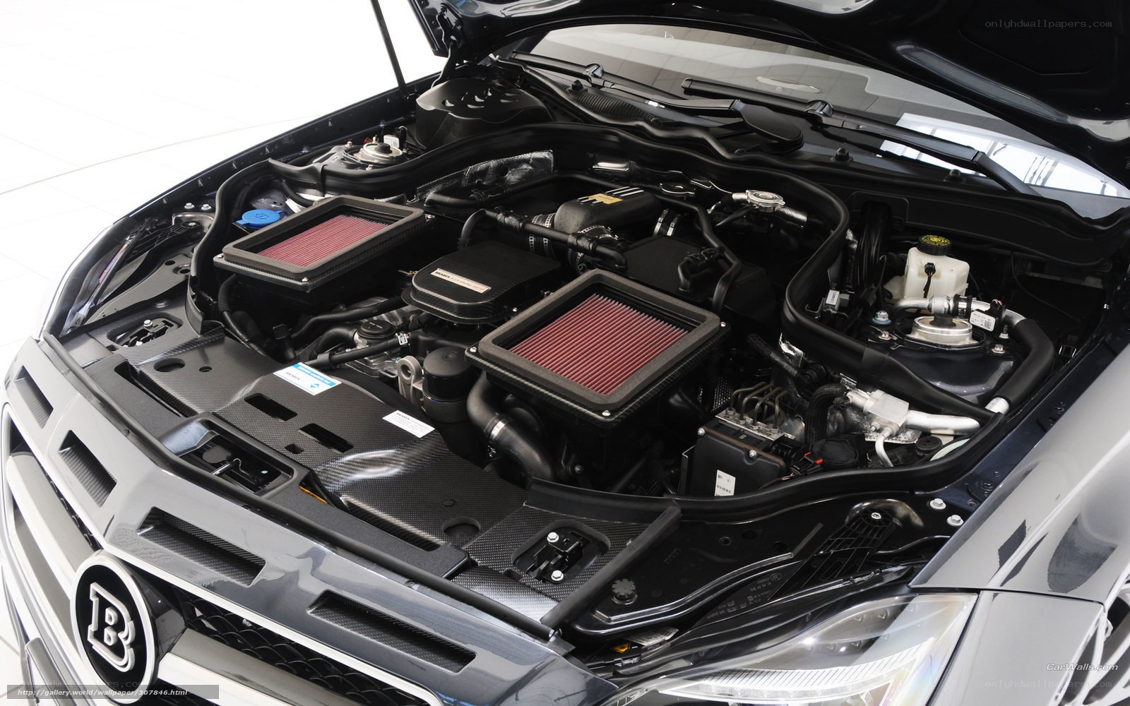 Benz engine bay with air filters