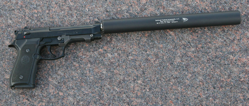 Beretta pistol with suppressor