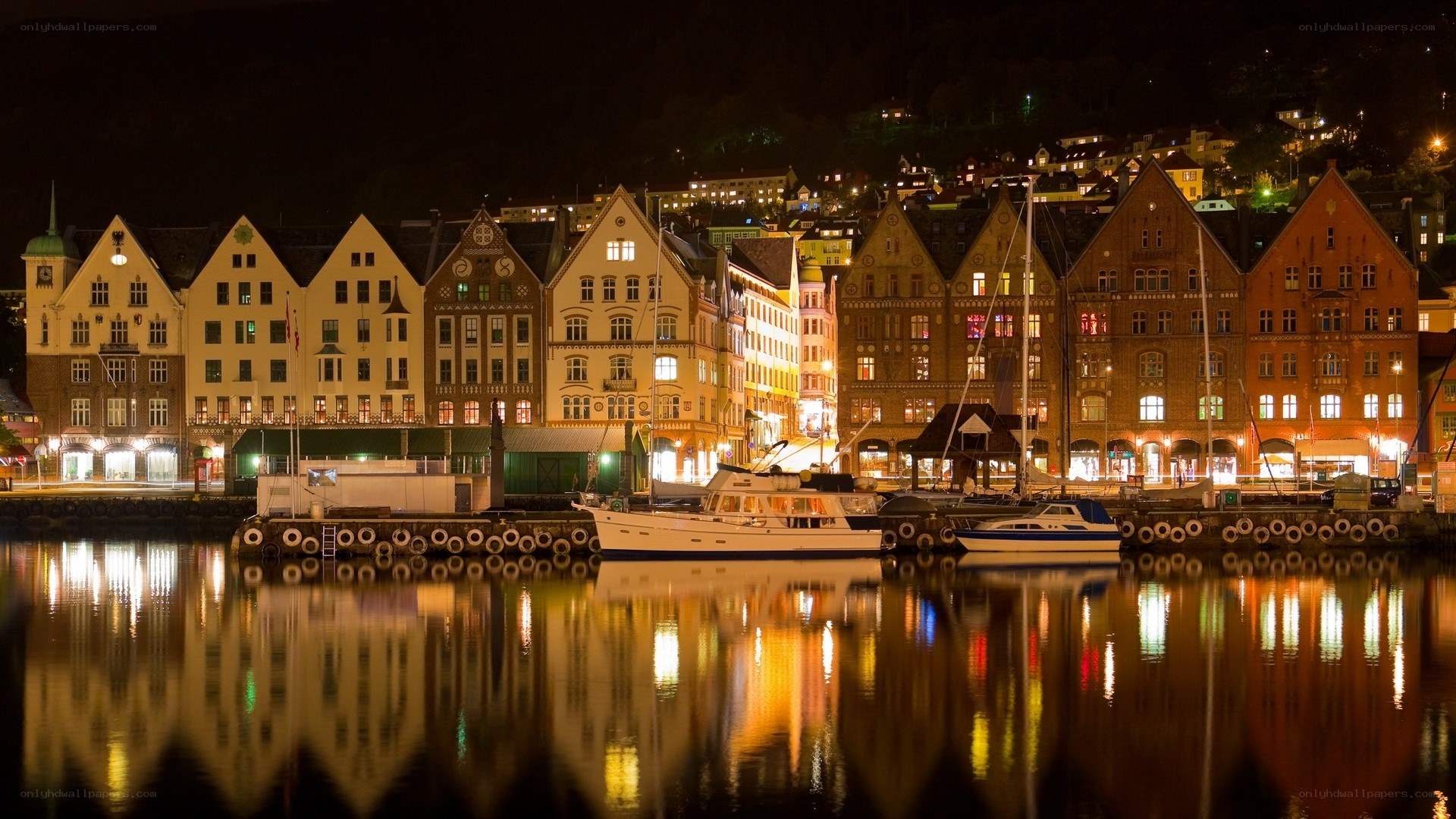 Bergen harbor at night