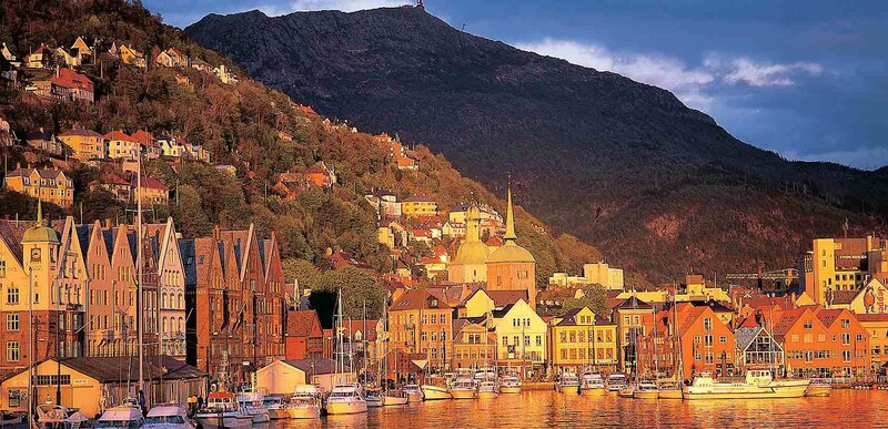 Bergen harbor at sunset
