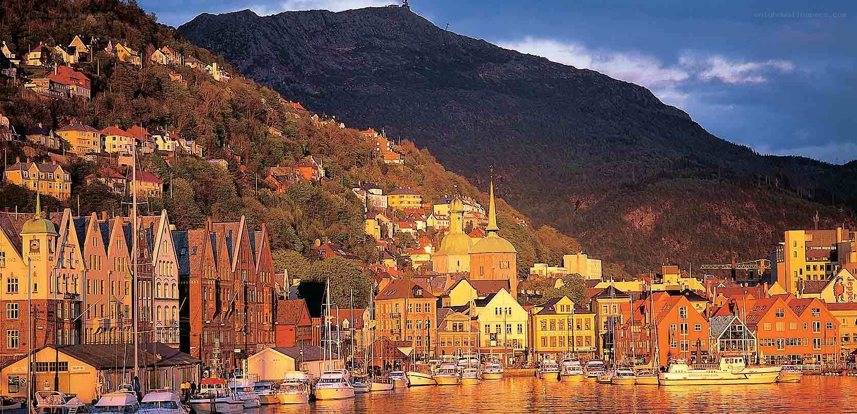 Bergen harbor at sunset