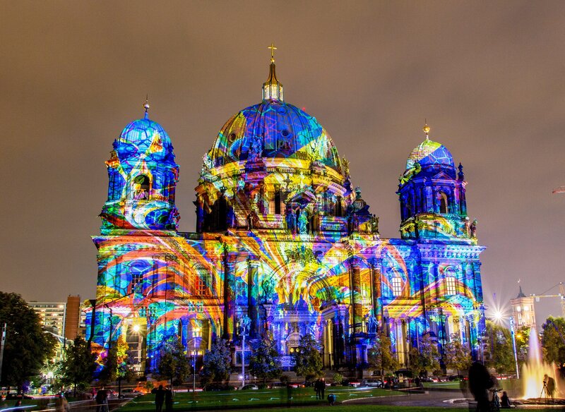 Berlin Cathedral at Night — Blue, Dramatic, Photograph, Fountain