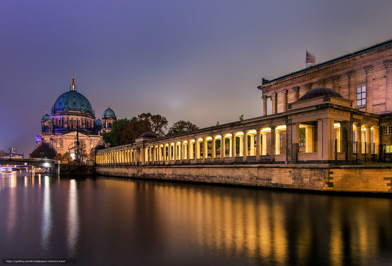 Berlin Cathedral at Night — Blue, Serene, Photograph, River