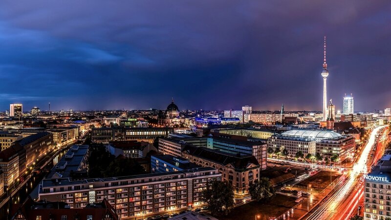 Berlin City Skyline — Blue, Dramatic, Night