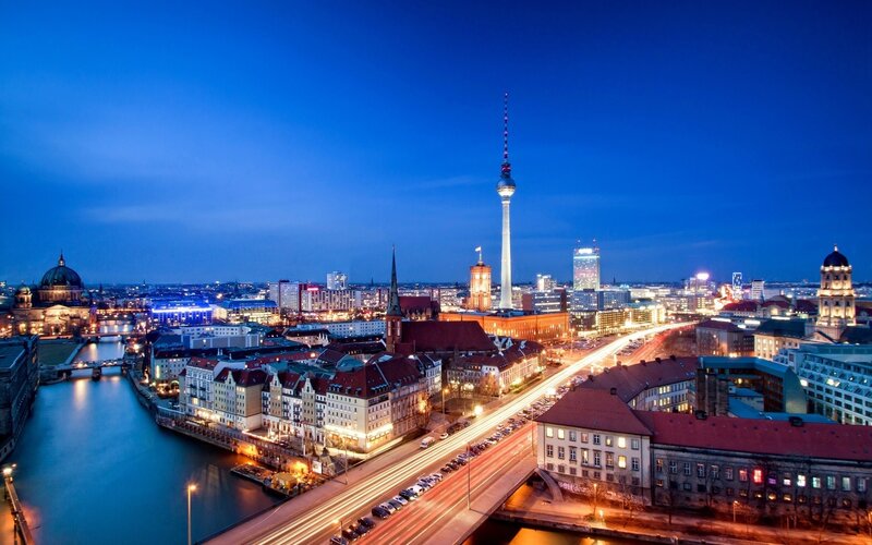 Berlin City Skyline — Blue, Serene, Night, Photograph, Tv Tower
