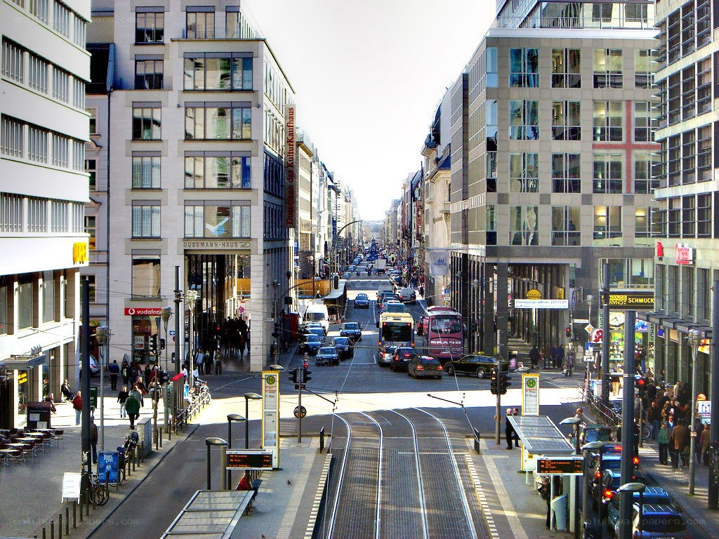 Berlin city street with tram tracks