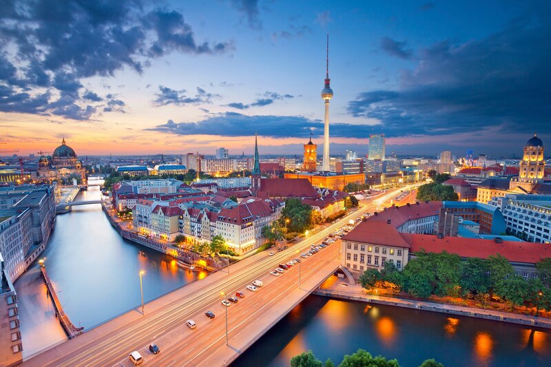 Berlin Cityscape at Dusk — Blue, Dramatic