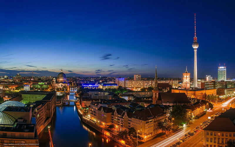 Berlin Cityscape at Night — Blue, Calm, Photograph