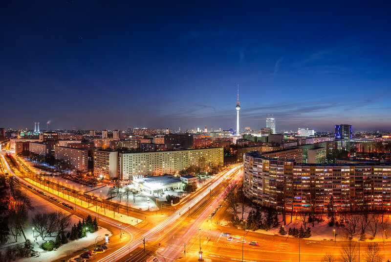 Berlin Cityscape at Night — Blue, Calm
