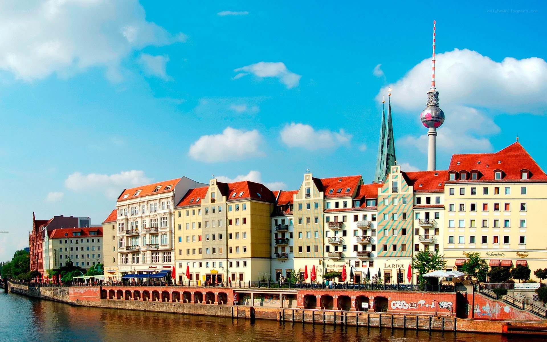 Berlin riverfront with TV tower