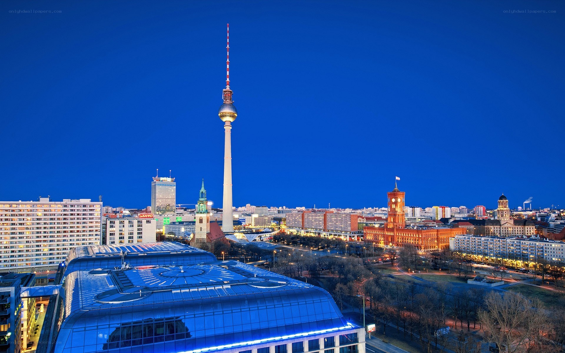 Berlin skyline at dusk