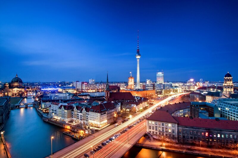 Berlin skyline at dusk