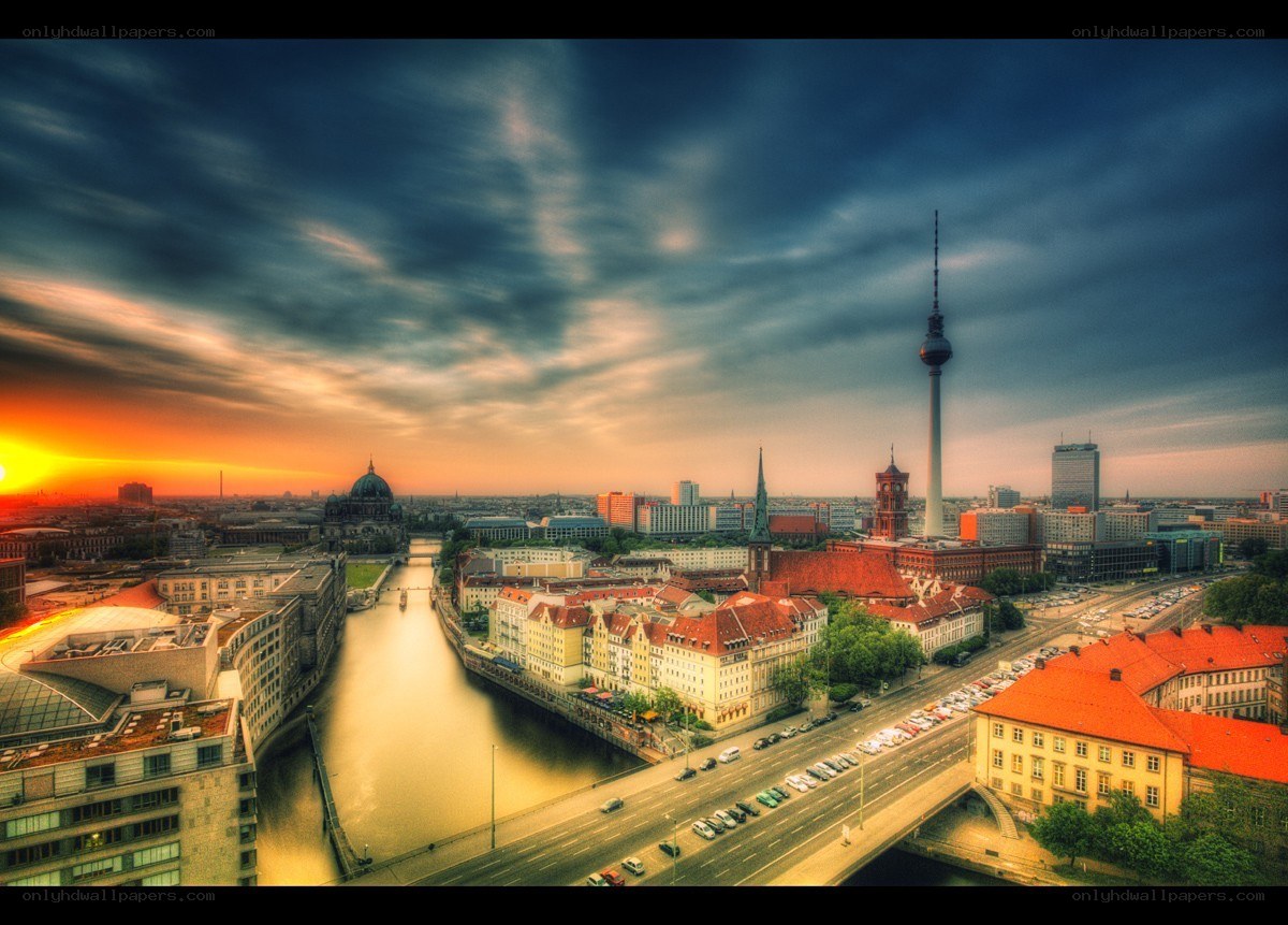 Berlin skyline at sunset