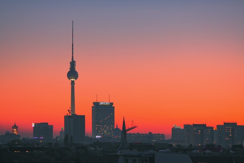 Berlin Skyline at Sunset — Orange, Dramatic
