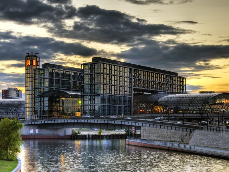 Berlin train station at sunset