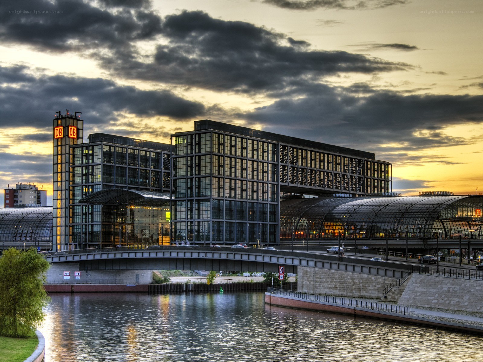 Berlin train station at sunset