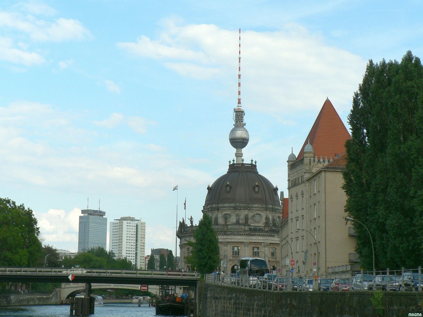 Berlin TV Tower and river scene