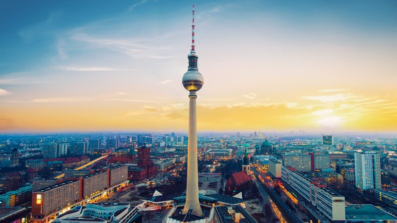Berlin TV Tower — Blue, Dramatic, Sunset