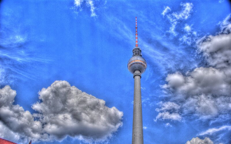 Berlin TV Tower under cloudy sky