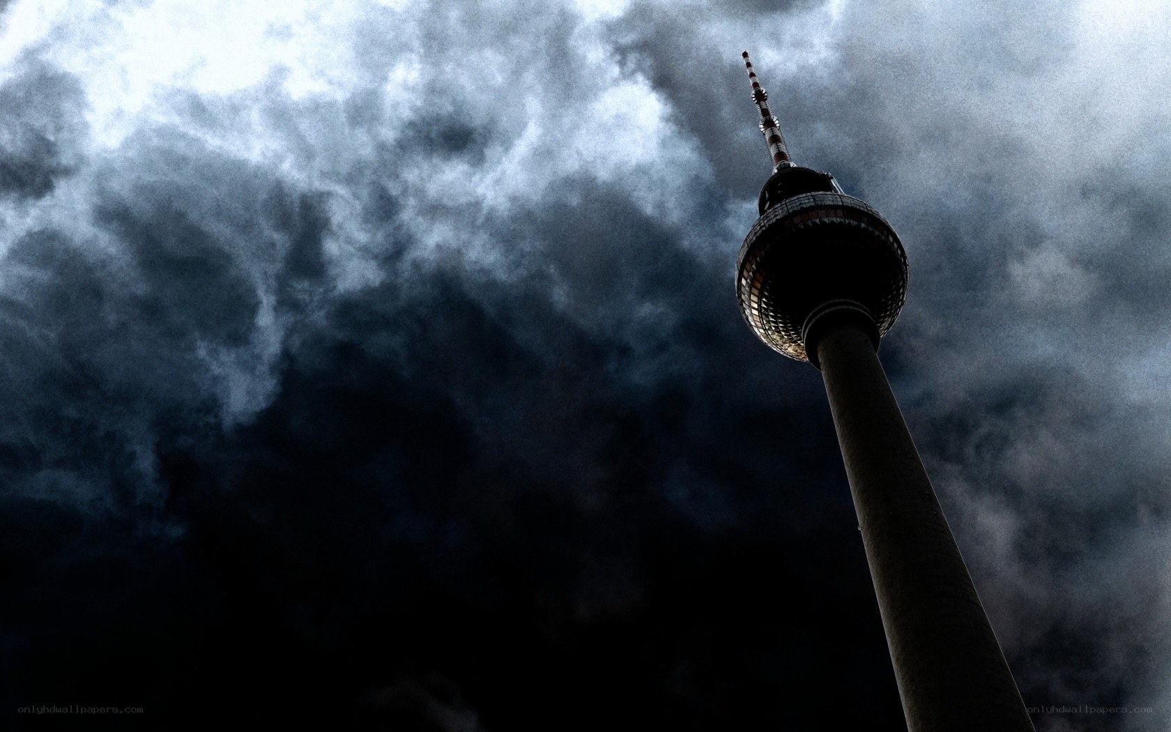 Berlin TV Tower under stormy sky