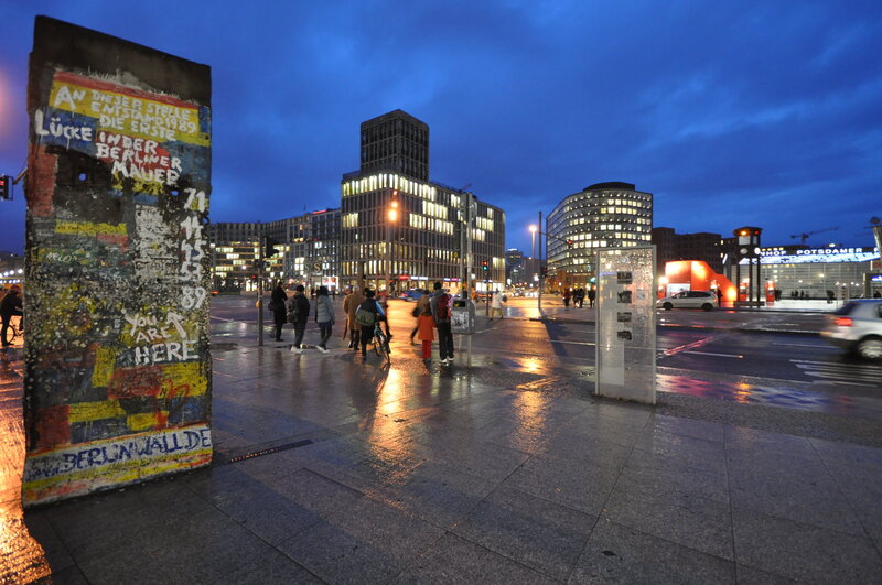 Berlin Wall fragment at dusk