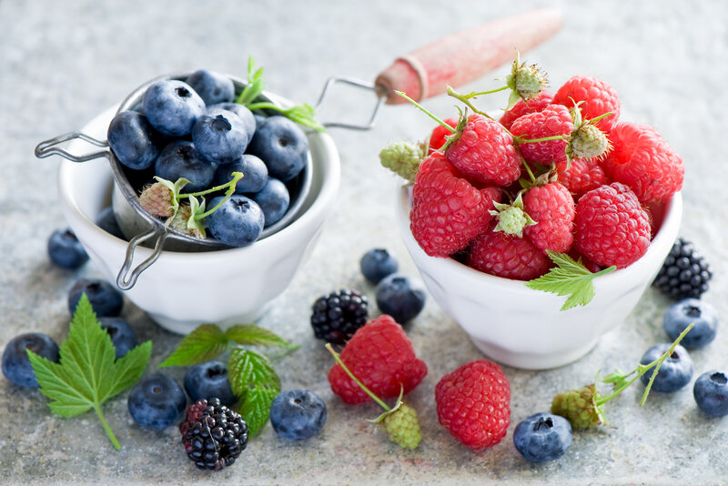 Berries in White Bowls — Fresh