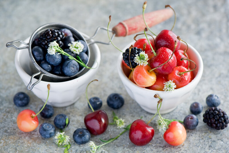 Berries in White Bowls