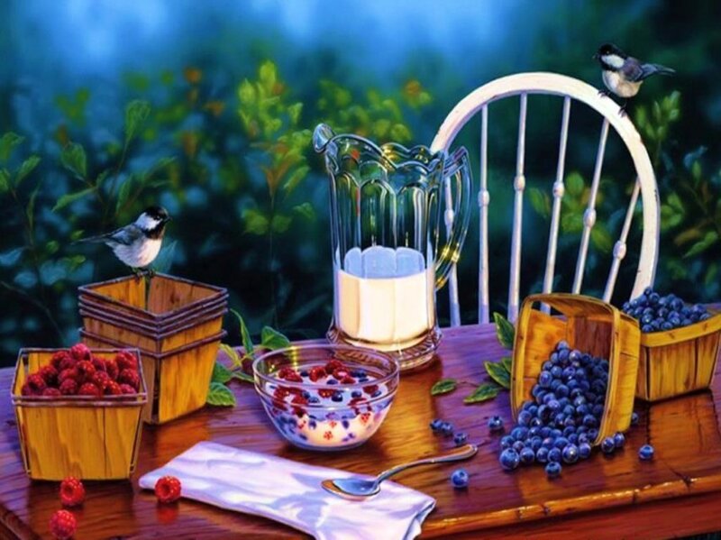 Berries on Wooden Table — Blue