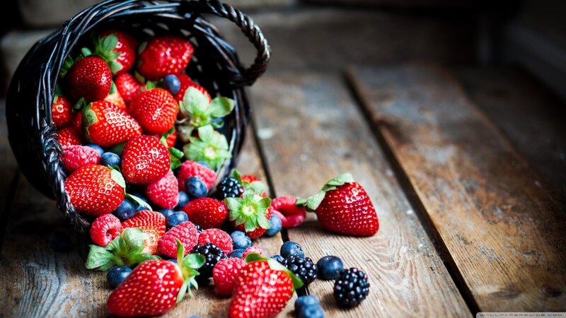 Berries Spilling from Basket — Red