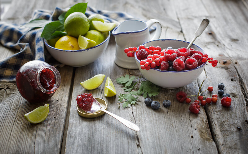 Berry Jam and Fresh Berries — White