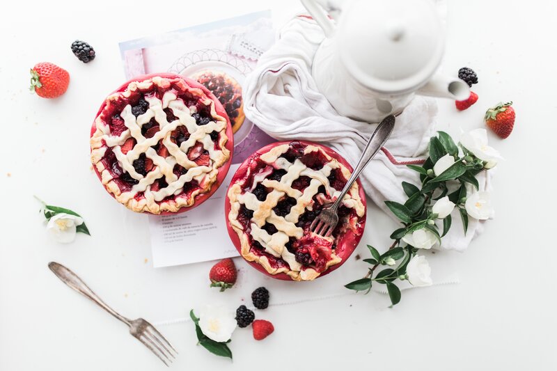 Berry pies with tea setup