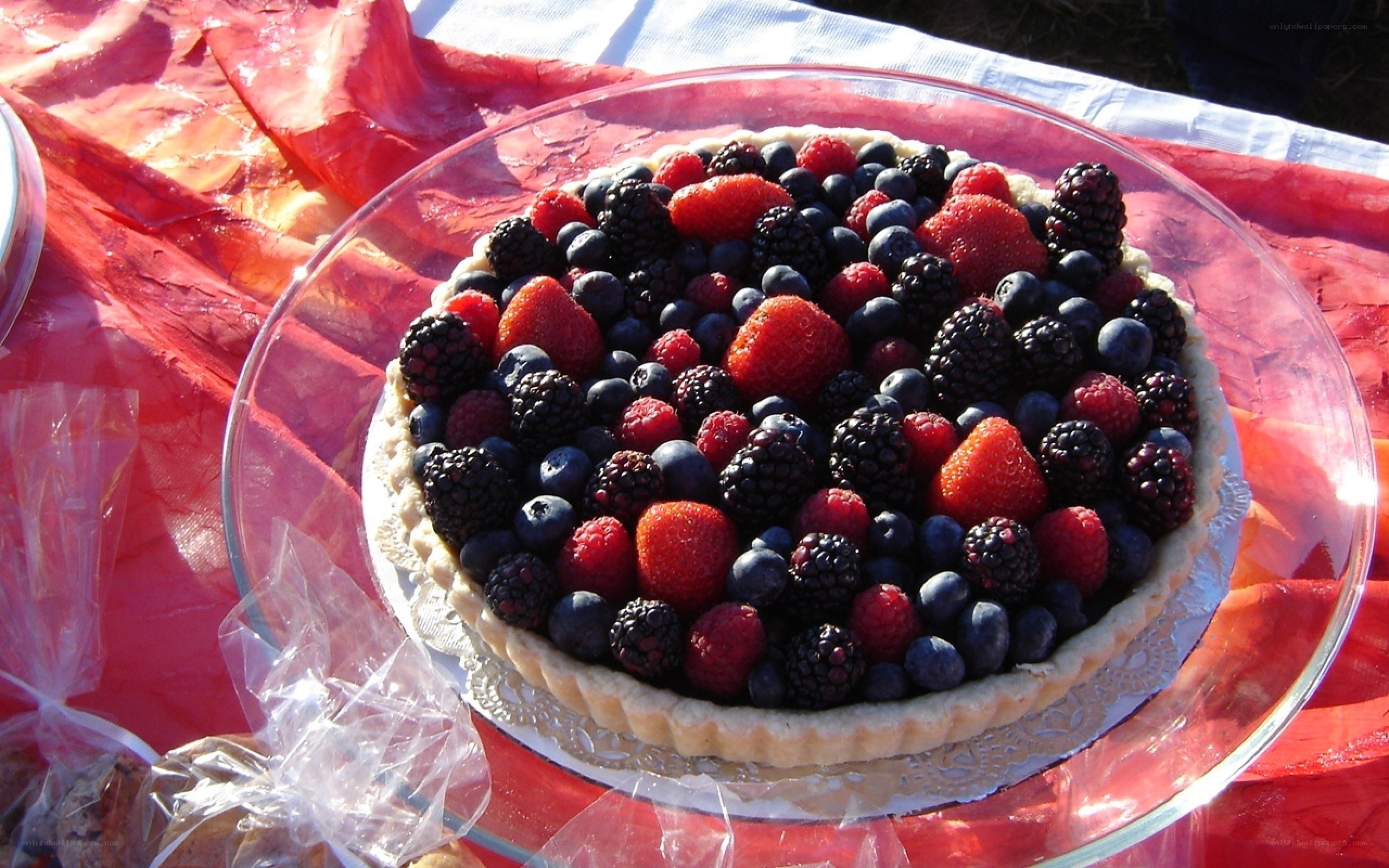 Berry tart on display