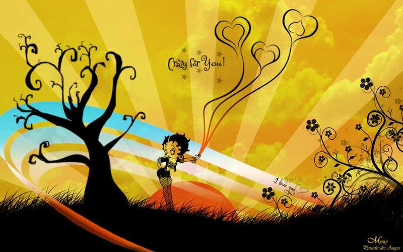 Betty Boop with heart balloons