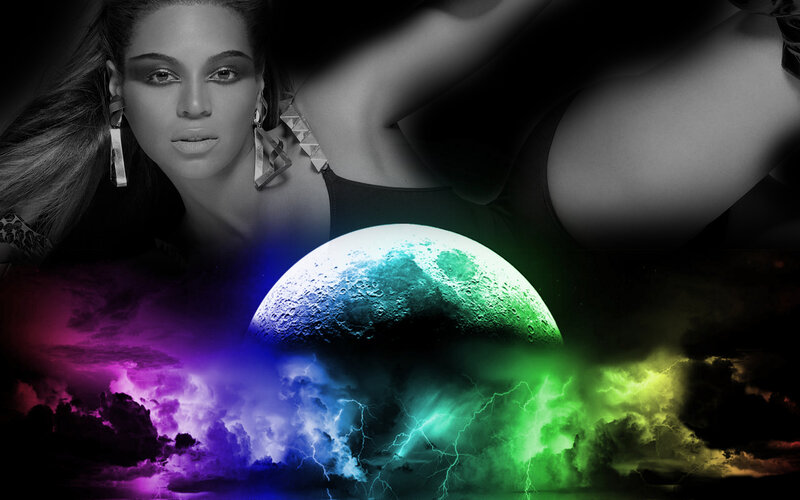 Beyoncé with colorful moon