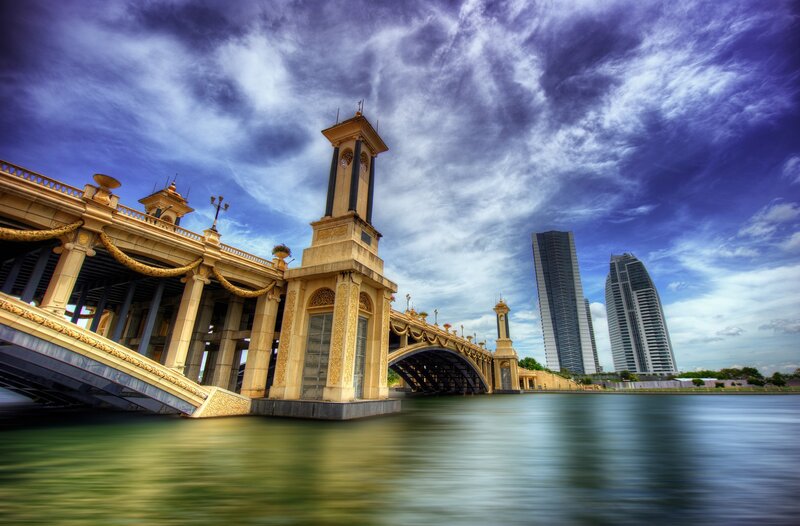 Bhumibol Bridge with skyscrapers