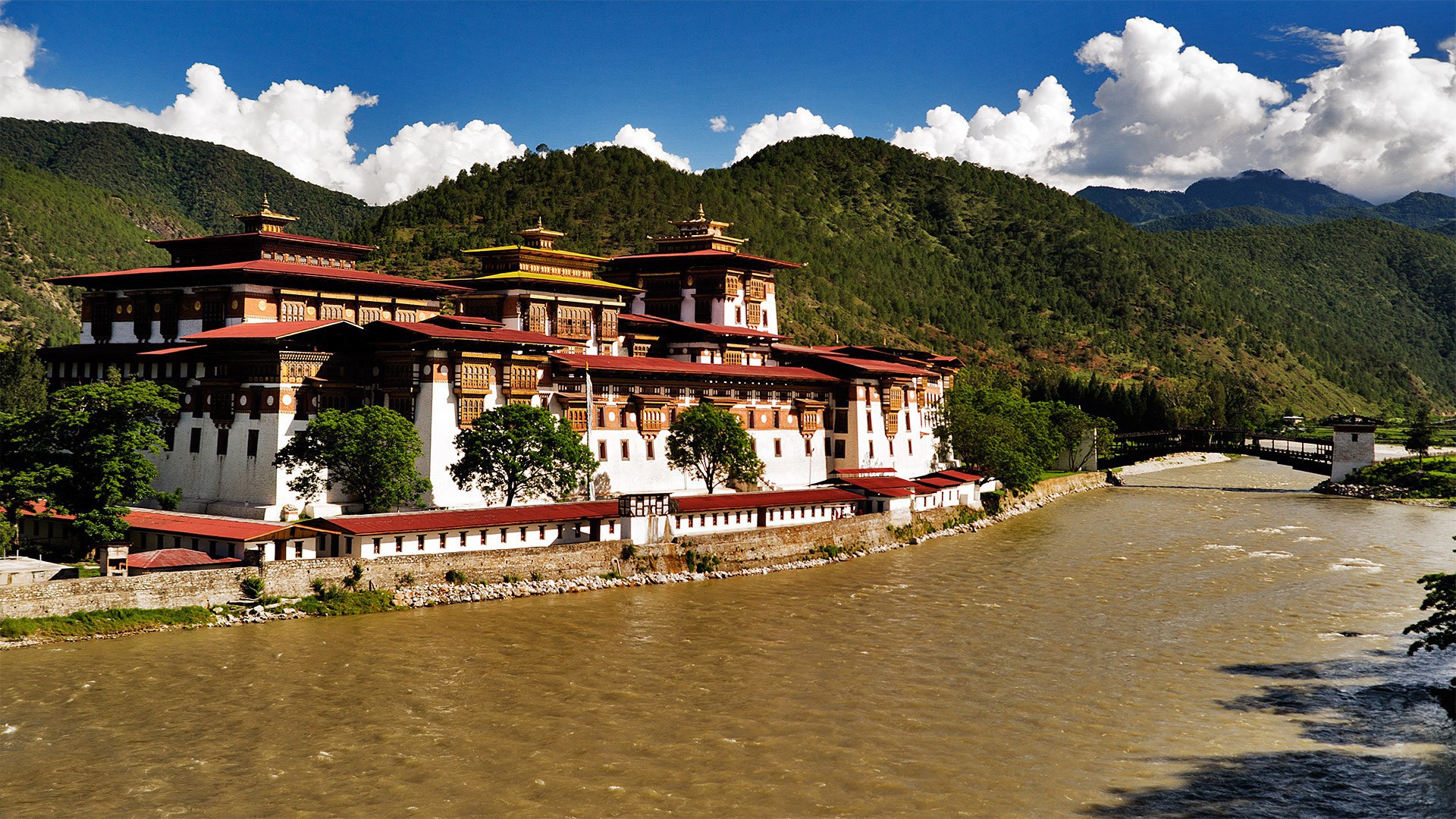Bhutanese monastery by river