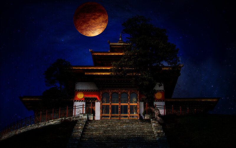 Bhutanese Temple at Night