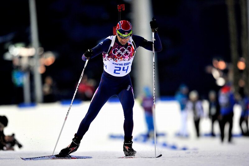 Biathlete in Action — White, Intense