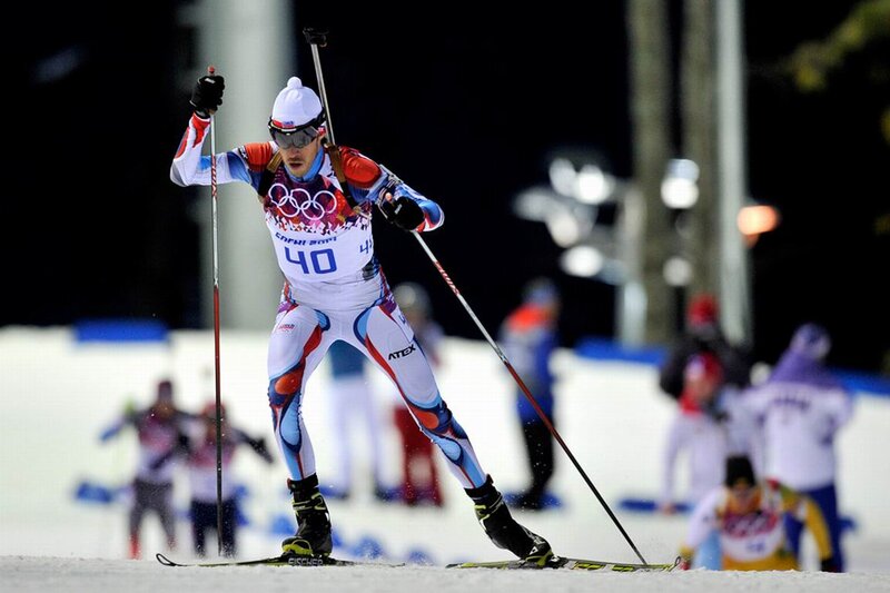 Biathlete in Action — White